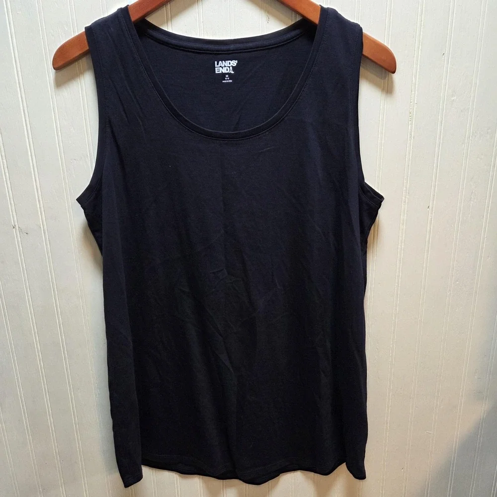 Lands' End Tank Top Youth Medium 10-12 Black Scoop Neck Cotton Jersey‎ Basic